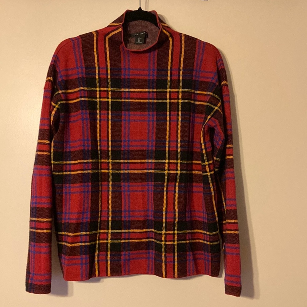 Tahari Red and Yellow Turtleneck Sweater